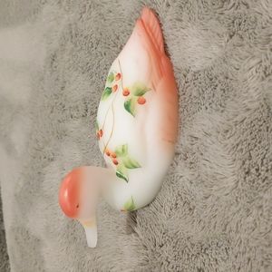 Lovely Opaque White & Coral Fenton Glass Hand-Painted Duck.